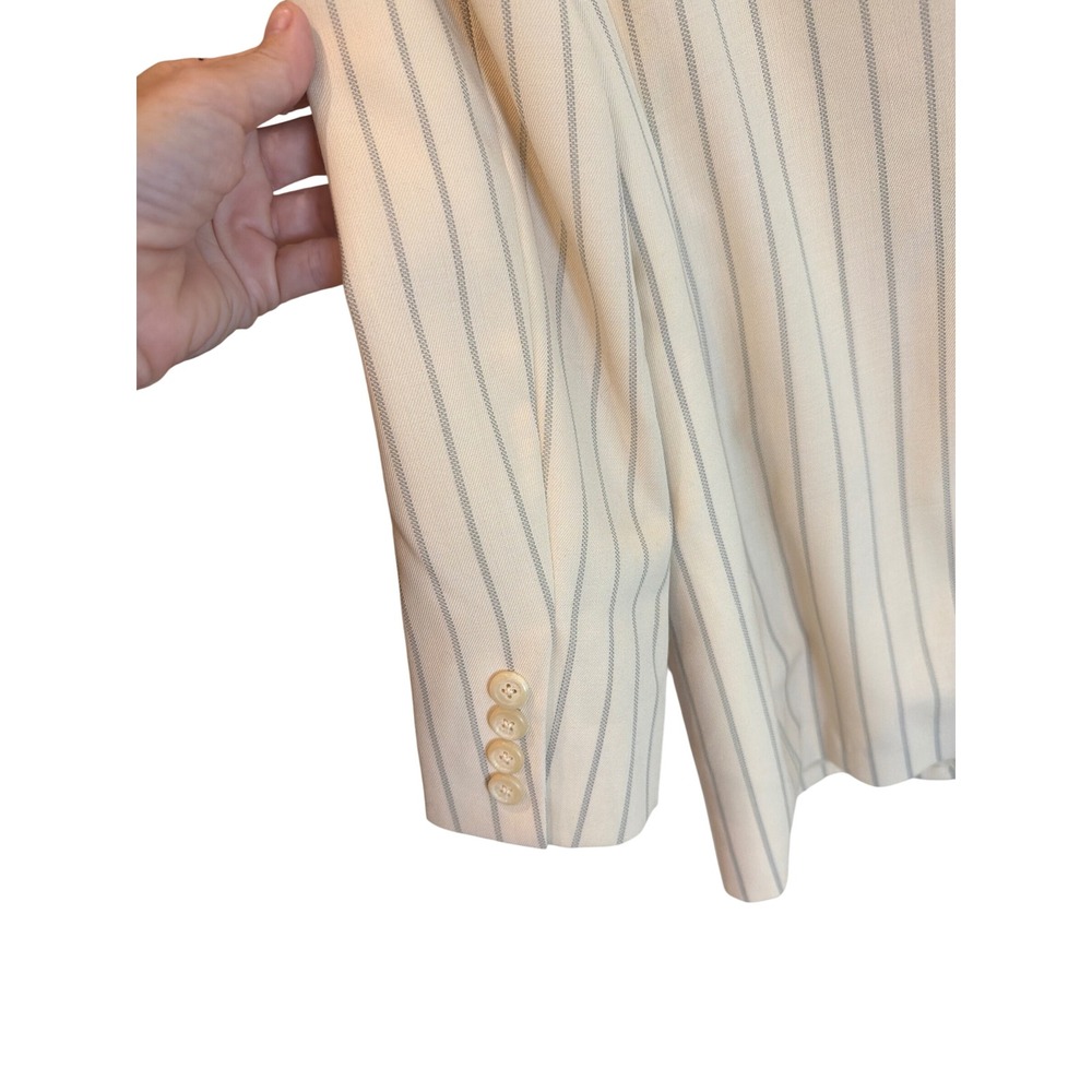 Ralph Lauren Womens Pinstripe Wool Double Breasted Blazer Cream Navy Vintage 4 - Picture 5 of 6